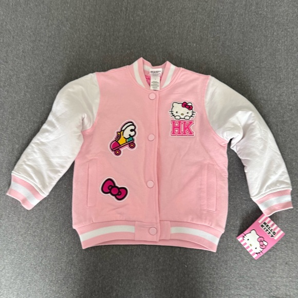 NWT Hello Kitty French Terry Varsity Bomber Jacket (pink/white) Girls size 5 - Picture 4 of 11